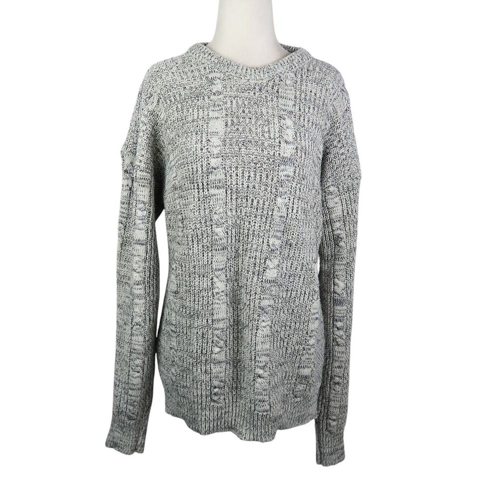 Vintage 90s McGregor Cream and Black Marled Cable Knit Sweater Mens L